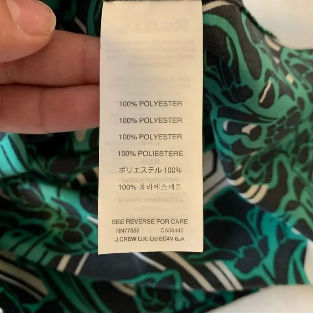 J. Crew Womens Blouse Shirt Green 3/4 Sleeve Retro Floral Popover Size 2